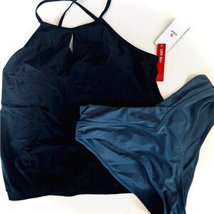 Baleaf Women's Black Top and CUPSHE Blue Tankini Bathing Suit Set